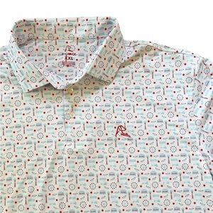 Rhoback White and Red Patterned Polo Shirt